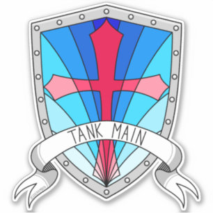 Tank Main Gamer Blue Red Cartoon Shield Aufkleber