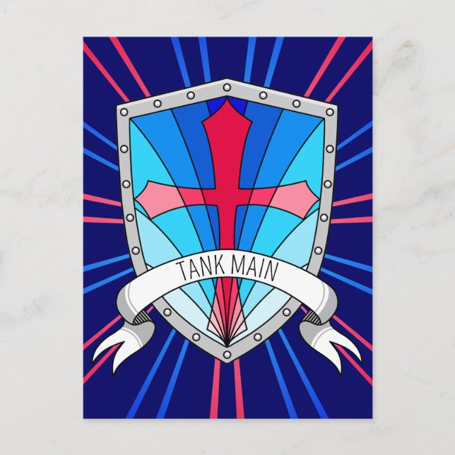 Tank Main Gamer Blue Red Cartoon Shield Postkarte (Vorderseite)