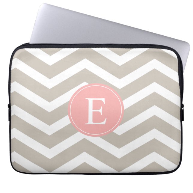Tank Peach Pink Zickzack Monogram Laptopschutzhülle (Vorderseite)