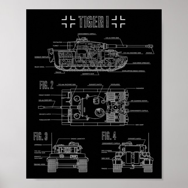Tank Tiger I Engineering Bluepe des Zweiten Weltkr Poster (Vorne)