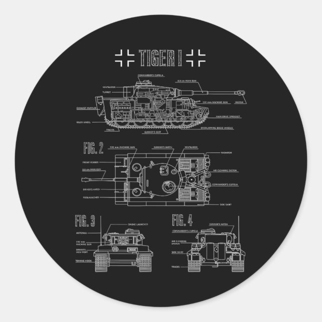 Tank Tiger I Engineering Bluepe des Zweiten Weltkr Runder Aufkleber (Vorderseite)