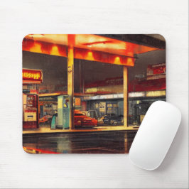 Tankenstelle mit Neonlicht aus den 1950er Jahren - Mousepad