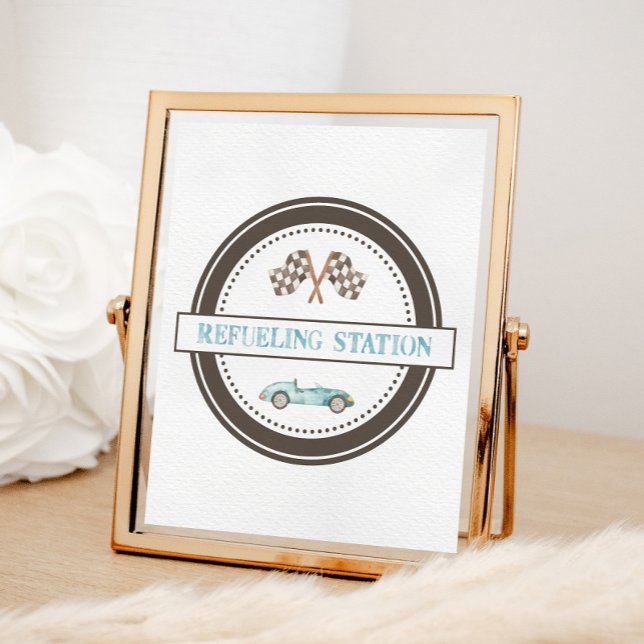 Tankstelle Blaue Rennautosigne Poster (Von Creator hochgeladen)