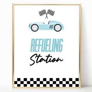 Tankstelle Blue Race Car Drink Table Sign Poster