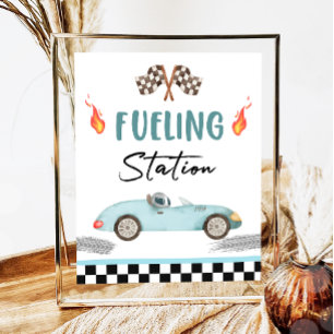 Tankstelle Blue Race Car Zwei schnelles Geburtstag Poster
