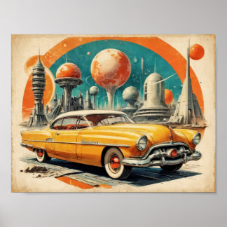 Tankstelle für Retro Futurism Car Fuel Station der Poster