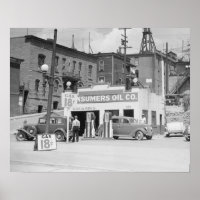 Tankstelle in Montana, 1939. Vintages Foto