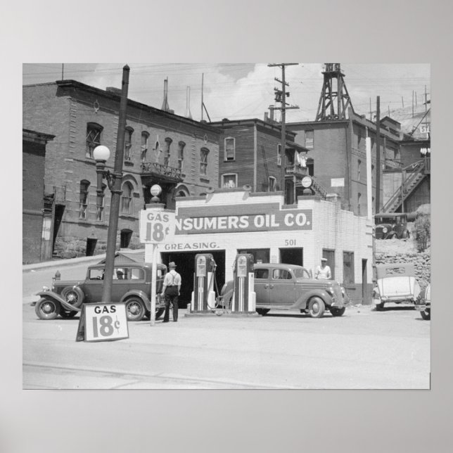 Tankstelle in Montana, 1939. Vintages Foto Poster (Vorne)
