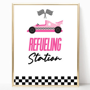 Tankstelle Rosa Race Car Drink Table Sign Poster