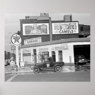 Tankstelle und Garage, 1940. Altes Foto Poster