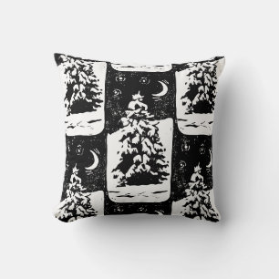 Tanne Baum in Snowy Landschaft Lino Print Kissen