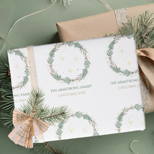 Tannen-Grün Gold Sterne Weihnachten Familienname Geschenkpapier