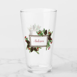 Tannen zapfen und Beeren Feiertagsbecher Glas