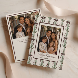 Tannen Zweig Bogen Muster Familienfoto Feiertagskarte