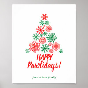 Tannenbaum aus Pfotenabdruck-Schneeflocken Poster