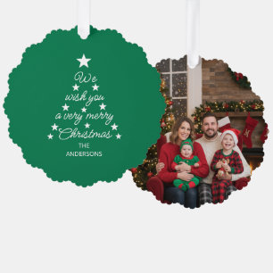 Tannenbaum-Familienfoto-Typografie Sterne Grün Ornament Karte