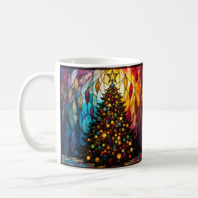 Tannenbaum im Buntglasstil mit Stern Kaffeetasse (Links)
