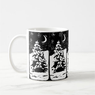 Tannenbaum in schneelandschaft Linoldruck Tasse