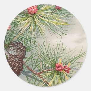 Tannenbaum Kiefern und Blumen Malerei Urlaub Runder Aufkleber