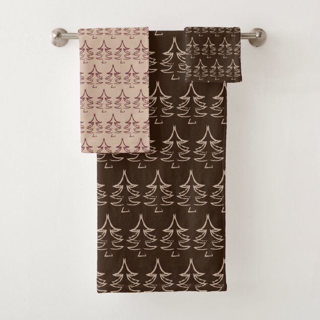 Tannenbaum-Muster Dunkle Schokolade Badhandtuch Set (Insitu)