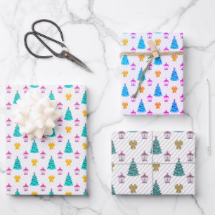 Tannenbaum-Muster in 3 Blautönen Geschenkpapier Set