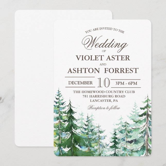 Tannenbaum Rustikale Hochzeitseinladung Einladung (Vorne/Hinten)