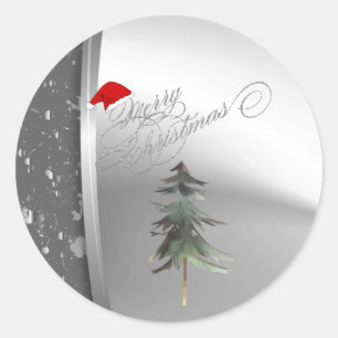 Tannenbaum,Santa-Mütze, Silber Runder Aufkleber