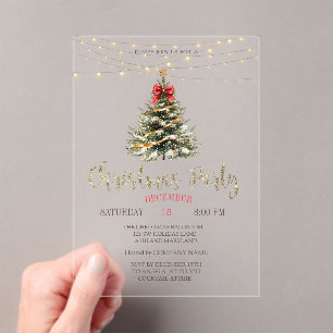 Tannenbaum, Schleife, Lichterkette Gold Weihnachte Acryleinladungen
