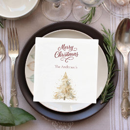 Tannenbaum Schnee weiß rote Schrift Weihnachtsesse Serviette