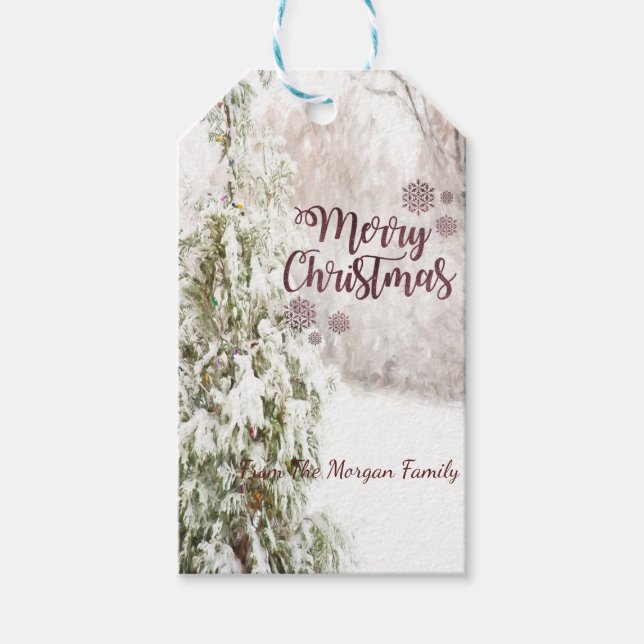 Tannenbaum-Schneefeiertag Geschenkanhänger (Vorderseite)