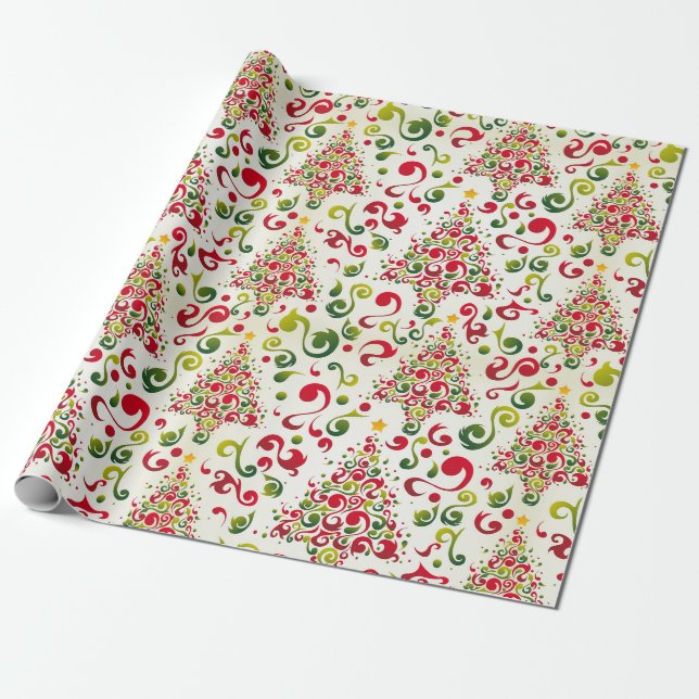 Tannenbaum-Swirls Geschenkpapier (Ungerollt)