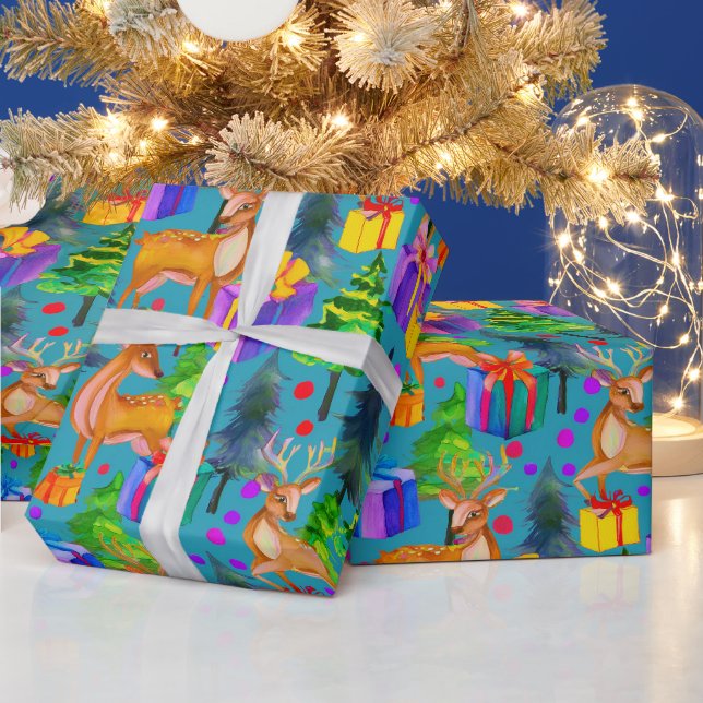 Tannenbaum- und Hirschmuster Geschenkpapier (Feiertage)