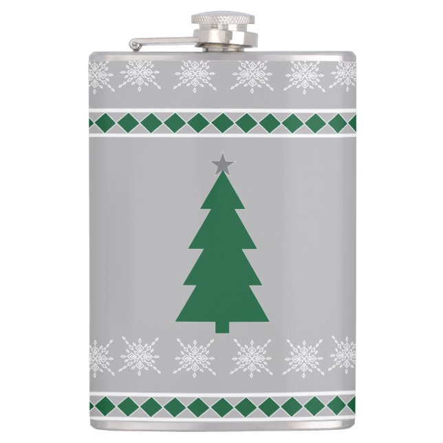 Tannenbaum- und Schneeflockenmuster, Flachmann (Vorderseite)