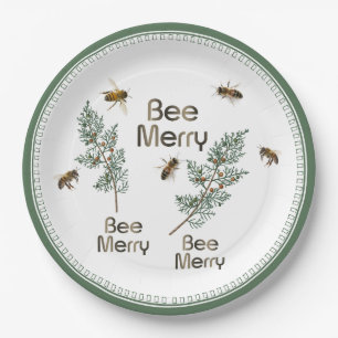 Tannenbaum-Weihnachtsfeier-Teller 'Bee Merry' Pappteller