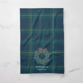 Tannenbaum-Wreath-Tartan-Karo-Familienname Geschirrtuch
