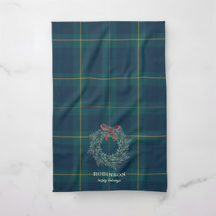 Tannenbaum-Wreath-Tartan-Karo-Familienname Geschirrtuch
