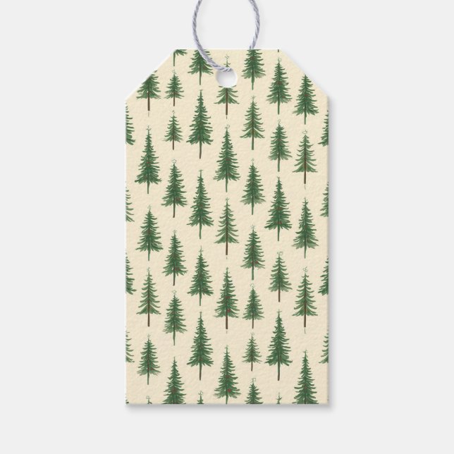 Tannenbäume Beige Wasserfarbe Weihnachten Feiertag Geschenkanhänger (Vorderseite)