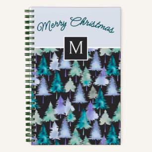 Tannenbäume Muster Festlich Blau & Grün Weihnachte Notizbuch