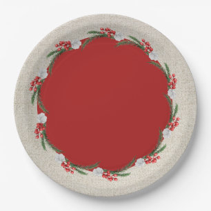 Tannenbeeren und Blumen Weihnachtsfeiertag Pappteller