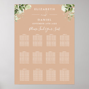 Tannengrün-Hochzeit-Sitzplan mit floralem Muster Poster