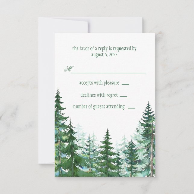 Tannenhochzeits-Antwort RSVP Karte (Vorderseite)