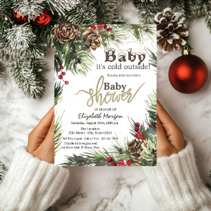 Tannenzapfen, Baumzweige Baby Shower Einladung
