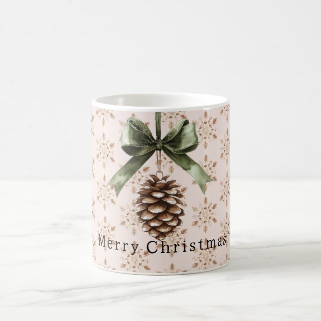Tannenzapfen Grün Bogen Weihnachten Creme Schneefl Kaffeetasse (Mittel)