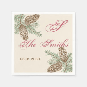 Tannenzapfen-Natur auf cremefarbener Hochzeitsserv Serviette