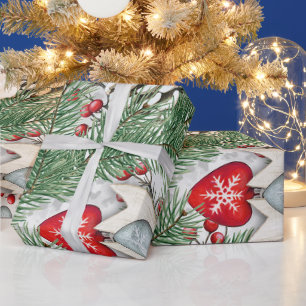 Tannenzapfen Stechpalmen-Beeren Weihnachtsdesign Geschenkpapier