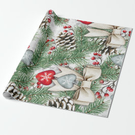 Tannenzapfen Stechpalmen-Beeren Weihnachtsdesign Geschenkpapier
