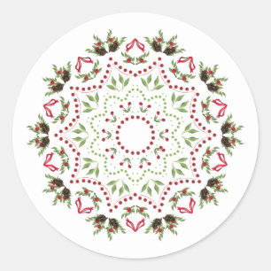 Tannenzapfen- und Beeren-Mandala-Rundsticker Runder Aufkleber