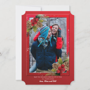 Tannenzapfen und Stechpalme Foto-Weihnachtskarte Feiertagskarte