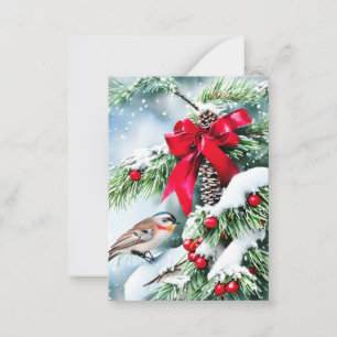 Tannenzapfen und Vogel Budget Mini-Weihnachten Mitteilungskarte