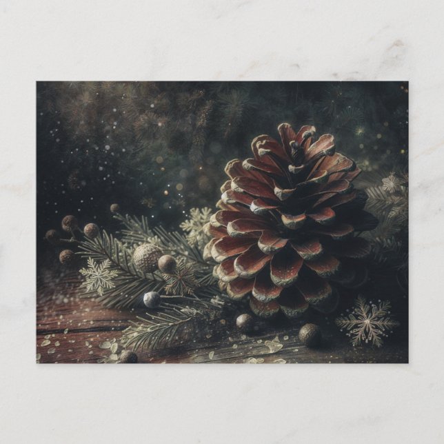 Tannenzapfen Winterkunst Postkarte (Vorderseite)